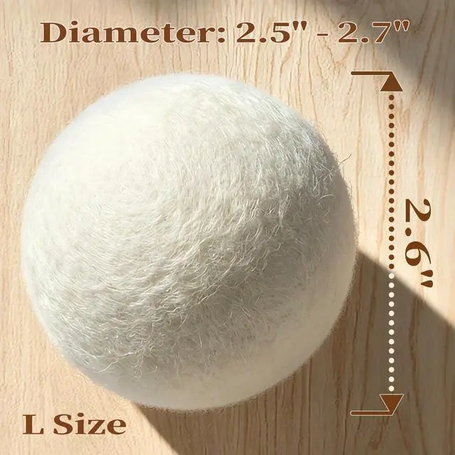 Alt view image 2 of 7 - Wool Dryer Balls 6-Pack L - Natural Reusable Laundry Fabric Softener, Reduces Wrinkles & Drying Time, Hypoallergenic, Leaves Fabrics Naturally Soft and Fluffy
