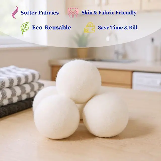 Alt view image 5 of 7 - Wool Dryer Balls 6-Pack L - Natural Reusable Laundry Fabric Softener, Reduces Wrinkles & Drying Time, Hypoallergenic, Leaves Fabrics Naturally Soft and Fluffy