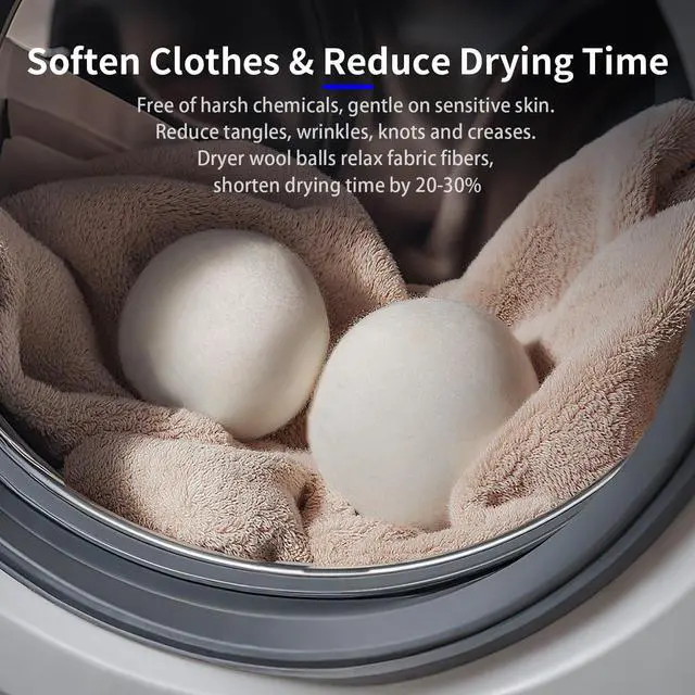 Alt view image 4 of 7 - Wool Dryer Balls 6-Pack L - Natural Reusable Laundry Fabric Softener, Reduces Wrinkles & Drying Time, Hypoallergenic, Leaves Fabrics Naturally Soft and Fluffy
