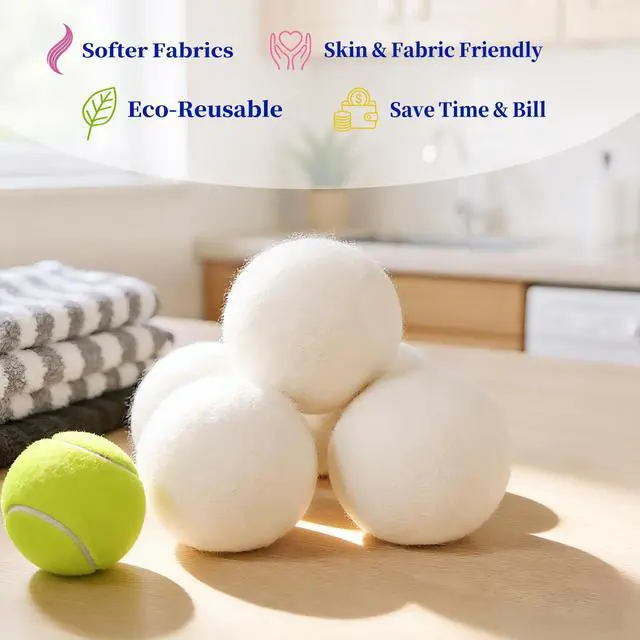 Alt view image 4 of 7 - Wool Dryer Balls 6-Pack XL - Natural Reusable Laundry Fabric Softener, Reduces Wrinkles & Drying Time, Hypoallergenic, Leaves Fabrics Naturally Soft and Fluffy