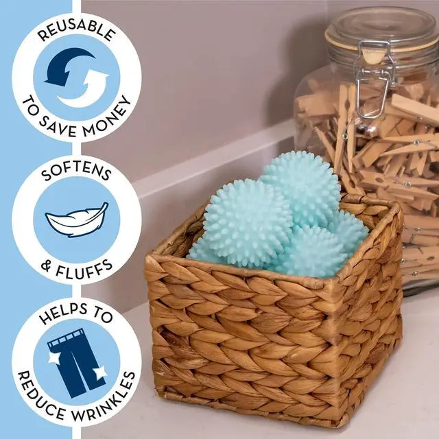 Alt view image 4 of 7 - Reusable Laundry Dryer Balls, Sky Blue Plastic Anti-Static Fabric Softener, Reduces Wrinkles, Sustainable Cleaning Supplies, Essential Washing & Drying Aid for Soft, 6 Pack, 2.36 in (Sky Blue)