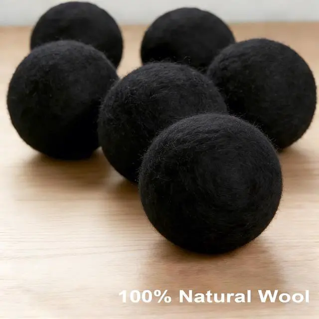 Alt view image 2 of 6 - Wool Dryer Balls 6-Pack XL - Natural Reusable Laundry Fabric Softener, Reduces Wrinkles & Drying Time, Hypoallergenic, Leaves Fabrics Naturally Soft and Fluffy (Black)