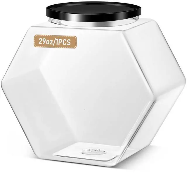 Main image of 1 Piece Hexagonal Plastic Candy Jar with Lid Cookie Jar Clear Hexagonal Candy Containers for Snacks, Cookies, Dog Food, Craft and Sewing Supplies, Coffee Pod, Laundry Pod (29 oz)