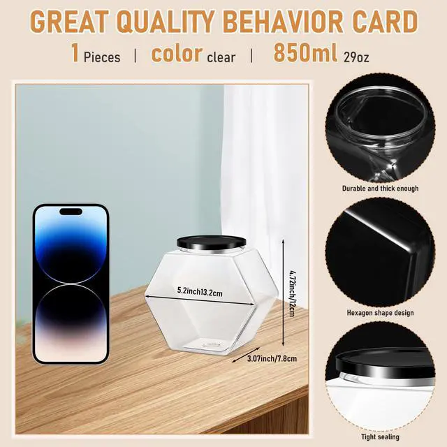 Alt view image 2 of 6 - 1 Piece Hexagonal Plastic Candy Jar with Lid Cookie Jar Clear Hexagonal Candy Containers for Snacks, Cookies, Dog Food, Craft and Sewing Supplies, Coffee Pod, Laundry Pod (29 oz)