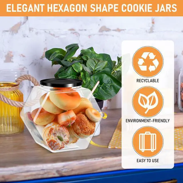 Alt view image 3 of 6 - 1 Piece Hexagonal Plastic Candy Jar with Lid Cookie Jar Clear Hexagonal Candy Containers for Snacks, Cookies, Dog Food, Craft and Sewing Supplies, Coffee Pod, Laundry Pod (29 oz)