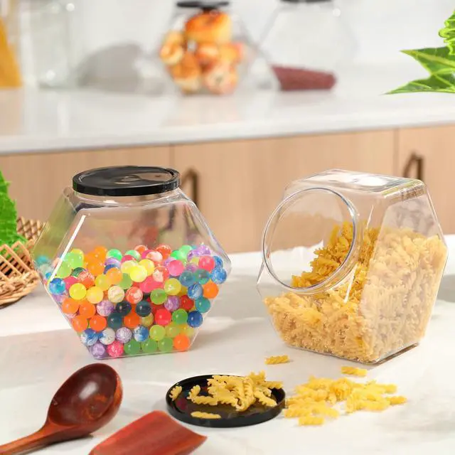 Alt view image 5 of 6 - 1 Piece Hexagonal Plastic Candy Jar with Lid Cookie Jar Clear Hexagonal Candy Containers for Snacks, Cookies, Dog Food, Craft and Sewing Supplies, Coffee Pod, Laundry Pod (29 oz)