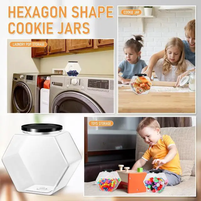 Alt view image 4 of 6 - 1 Piece Hexagonal Plastic Candy Jar with Lid Cookie Jar Clear Hexagonal Candy Containers for Snacks, Cookies, Dog Food, Craft and Sewing Supplies, Coffee Pod, Laundry Pod (29 oz)