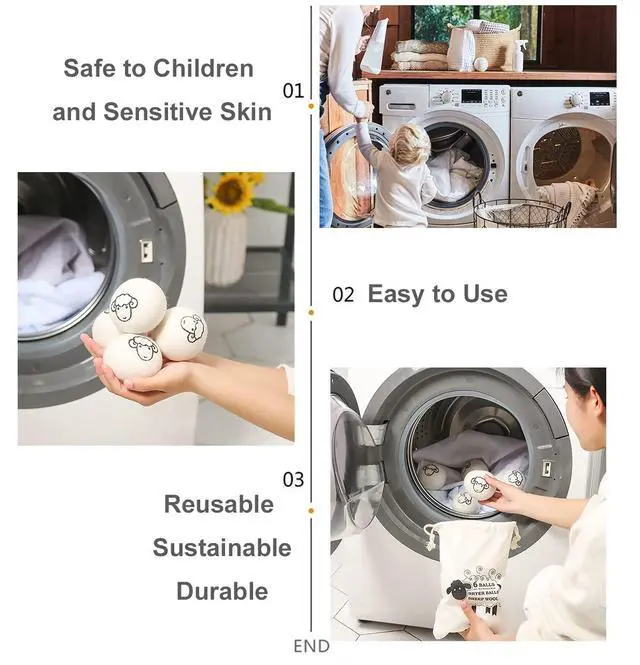 Alt view image 3 of 7 - 6-Pack Wool Dryer Balls Reusable Laundry Balls for Dryer Natural Fabric Softeners and Wrinkle Release, Organic and Eco Wool Dryer Ball for Pet Hair Removal, Dryer Sheets, Drying Ball