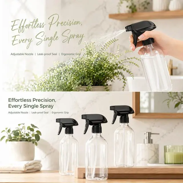 Alt view image 5 of 7 - 10 Packs Spray Bottle,10 Oz/300ml Fine Mist Water Spray Bottles, Plastic Refillable Containers with Adjustable Nozzle for hair, pets, plants, cleaning