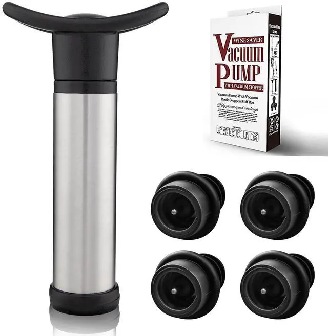 Main image of Wine Saver Vacuum Pump with 4 Wine Stoppers, Wine Bottle Stoppers with Food Grade Silicone Leak proof Keep Fresh Suitable for All Standard Wine Bottles