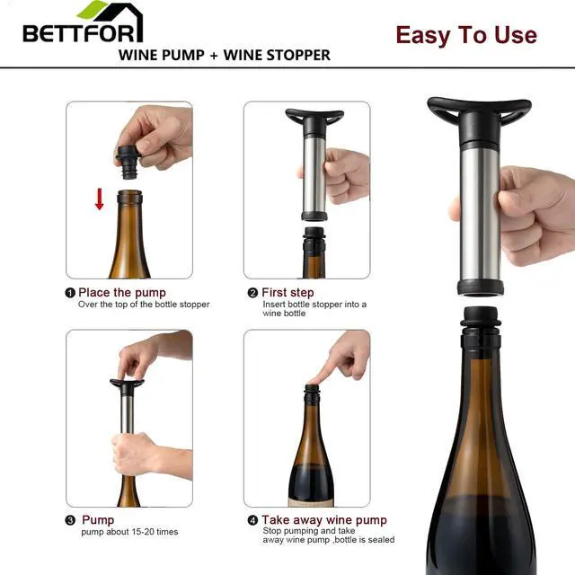Alt view image 4 of 6 - Wine Saver Vacuum Pump with 4 Wine Stoppers, Wine Bottle Stoppers with Food Grade Silicone Leak proof Keep Fresh Suitable for All Standard Wine Bottles