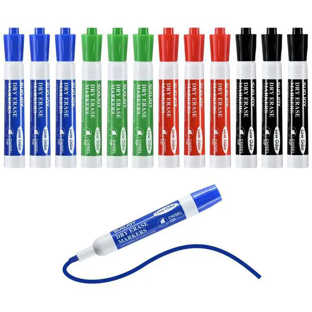 Main image of Dry Erase Markers, Chisel Tip Whiteboard Marker, Low Odor Thick Dry Markers, 12 Count 4 Assorted Color Markers for Kids/Teachers