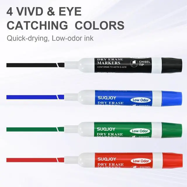 Alt view image 2 of 6 - Dry Erase Markers, Chisel Tip Whiteboard Marker, Low Odor Thick Dry Markers, 12 Count 4 Assorted Color Markers for Kids/Teachers