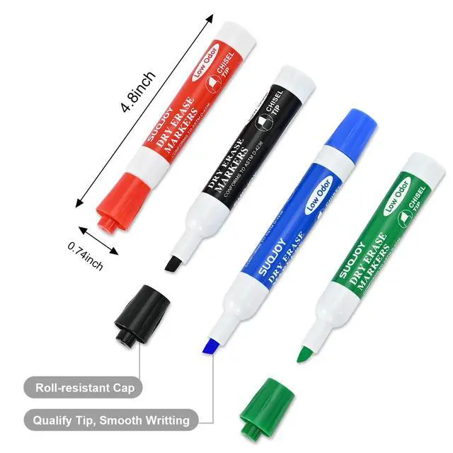 Alt view image 4 of 6 - Dry Erase Markers, Chisel Tip Whiteboard Marker, Low Odor Thick Dry Markers, 12 Count 4 Assorted Color Markers for Kids/Teachers