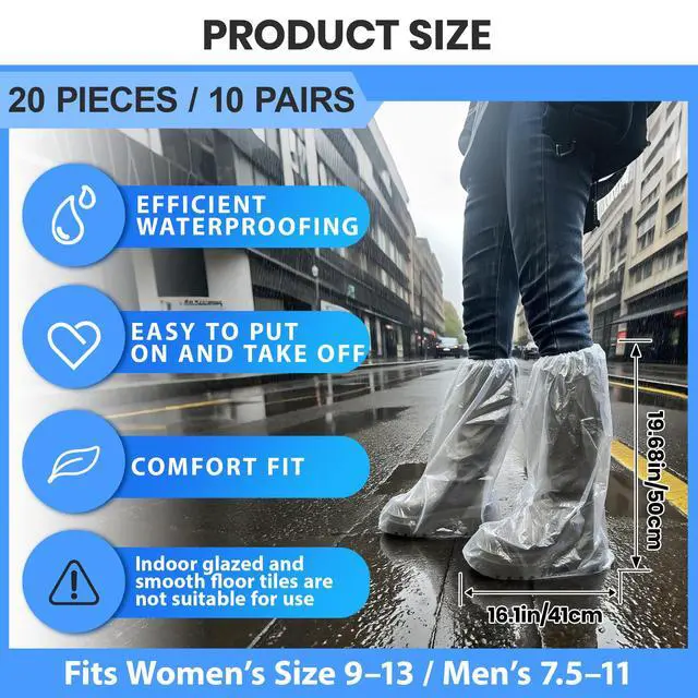 Alt view image 3 of 7 - 10 Pairs Disposable Waterproof Boot Covers for Rain - Plastic Rain Shoe Covers - Non-Slip Indoor Outdoor Rain Cover for Shoes,Plastic Overshoes for Men Women -Water Proof Boot Protector Clear-XL