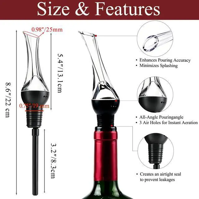 Alt view image 3 of 7 - Wine Aerator Pourer Spout, Premium Aerating Pourers with Gift Packing, Wine Pourer Aerator, Easy to Use for Enhancing Wine Flavor and Smooth Pouring