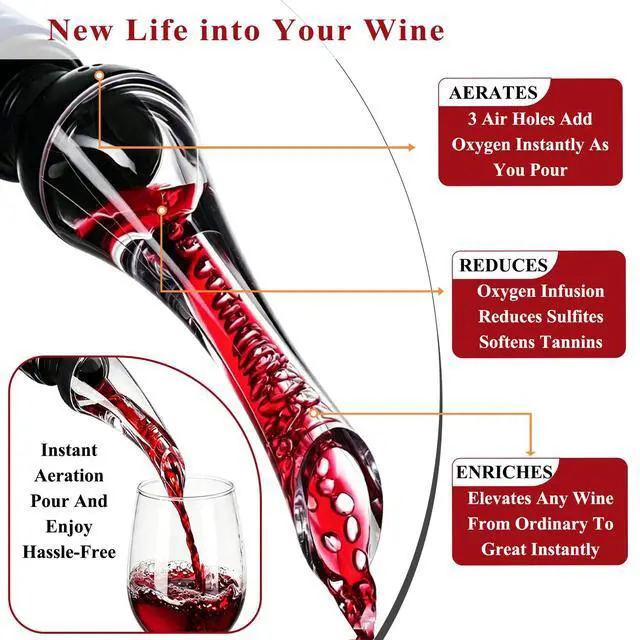 Alt view image 4 of 7 - Wine Aerator Pourer Spout, Premium Aerating Pourers with Gift Packing, Wine Pourer Aerator, Easy to Use for Enhancing Wine Flavor and Smooth Pouring