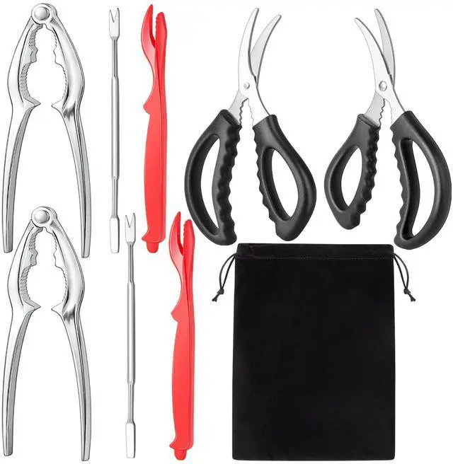Main image of Seafood Cracker Tool Set With Lobster Sheller Stainless Steel Crab Crackers Crab Leg Fork Seafood Scissors And Storage Bag, Crab Leg Pick Utensils Set Crab Eating Tools (9Pcs)