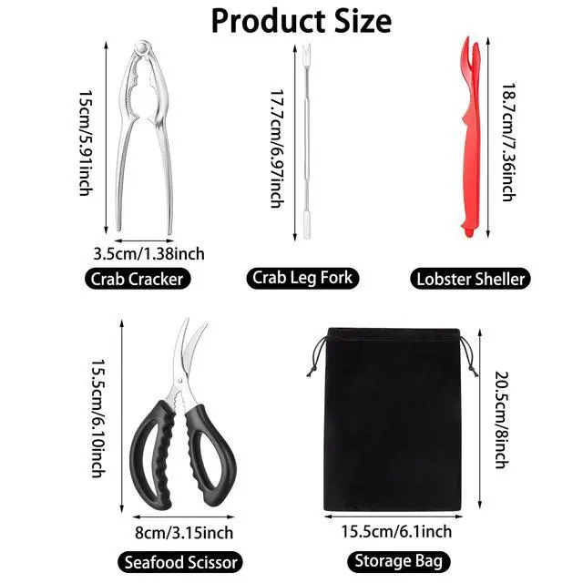 Alt view image 2 of 7 - Seafood Cracker Tool Set With Lobster Sheller Stainless Steel Crab Crackers Crab Leg Fork Seafood Scissors And Storage Bag, Crab Leg Pick Utensils Set Crab Eating Tools (9Pcs)