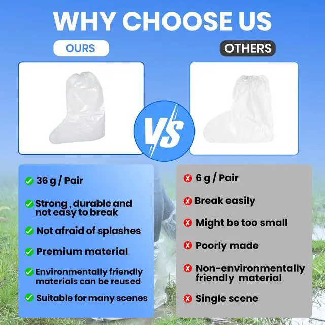 Alt view image 6 of 7 - 10 Pairs Disposable Waterproof Boot Covers for Rain - Plastic Rain Shoe Covers - Non-Slip Indoor Outdoor Rain Cover for Shoes,Plastic Overshoes for Men Women -Water Proof Boot Protector Clear-XL