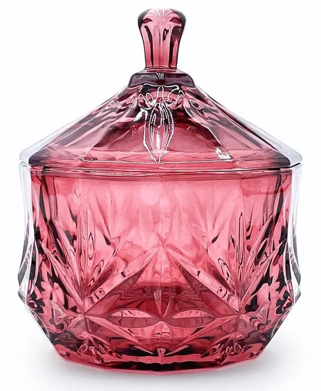 Main image of Glass Candy Cookie Jar,Small Crystal Chrismas Candy Dish with Lid,Dark Feminine Decor,Vanity Bathroom Organizer(Magenta)