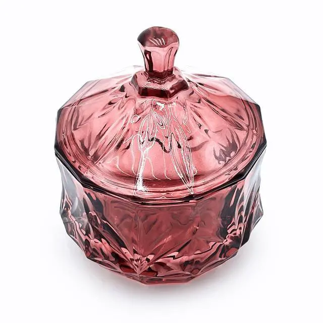 Alt view image 2 of 6 - Glass Candy Cookie Jar,Small Crystal Chrismas Candy Dish with Lid,Dark Feminine Decor,Vanity Bathroom Organizer(Magenta)
