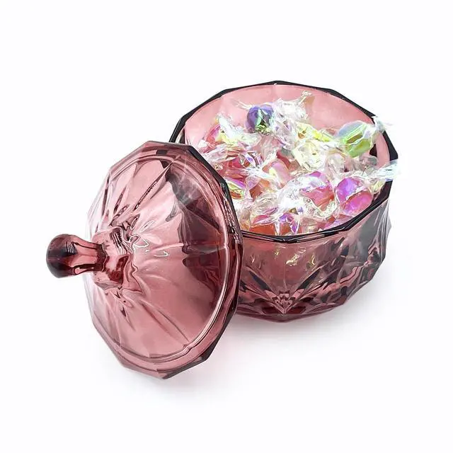 Alt view image 4 of 6 - Glass Candy Cookie Jar,Small Crystal Chrismas Candy Dish with Lid,Dark Feminine Decor,Vanity Bathroom Organizer(Magenta)