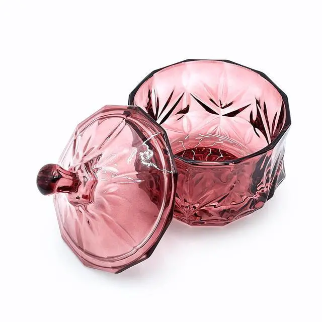 Alt view image 6 of 6 - Glass Candy Cookie Jar,Small Crystal Chrismas Candy Dish with Lid,Dark Feminine Decor,Vanity Bathroom Organizer(Magenta)