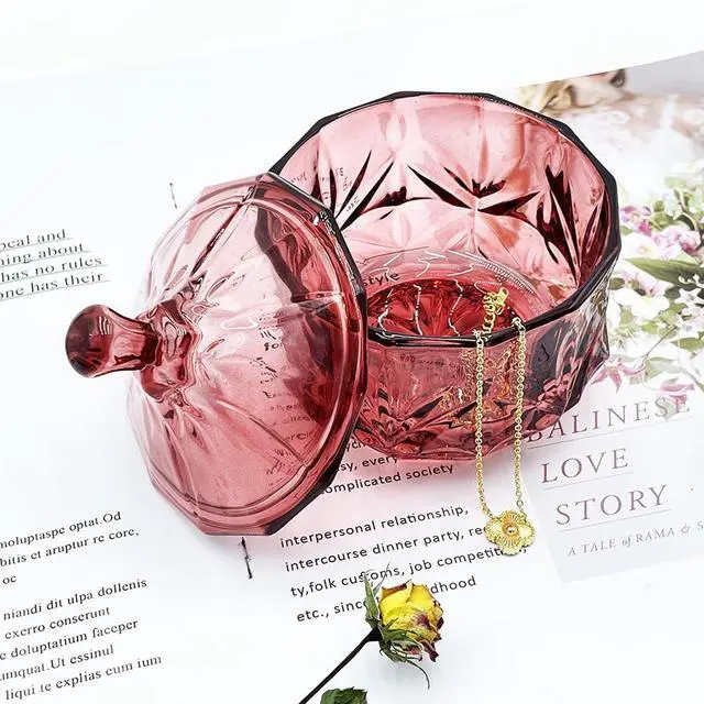 Alt view image 5 of 6 - Glass Candy Cookie Jar,Small Crystal Chrismas Candy Dish with Lid,Dark Feminine Decor,Vanity Bathroom Organizer(Magenta)