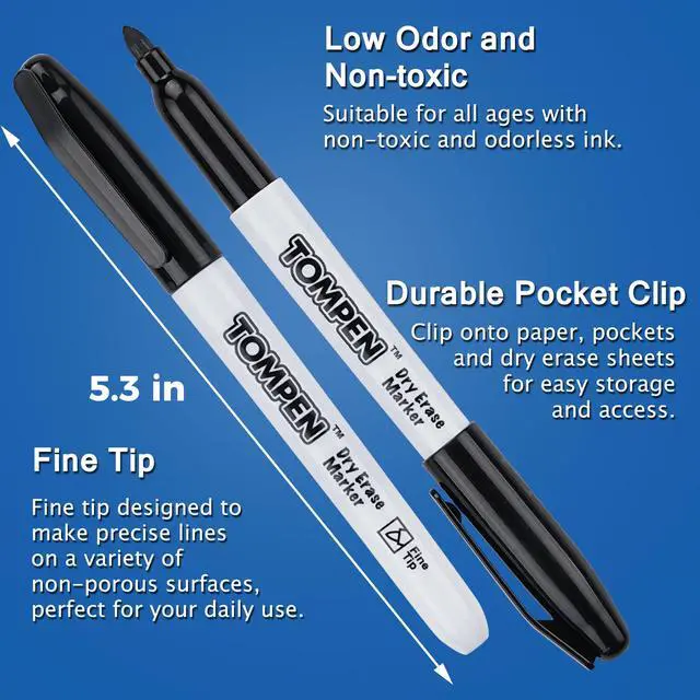 Alt view image 3 of 7 - Dry Erase Markers Fine Tip,Black,48 Count Bulk,Thin Erasable Whiteboard Markers with Low Odor Ink Quick-Drying for Calendar Boards Office Home School Writing Planning