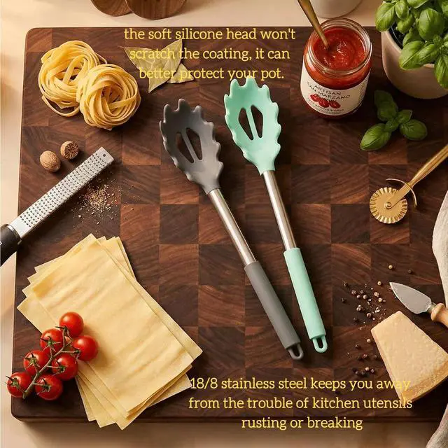 Alt view image 4 of 5 - Silicone Pasta Fork (13.2"), 2-Pack Stainless Steel Handle Spaghetti Server Spoons Heat Resistant 600°F, Food Grade Metal Pasta Spoon, BPA Free, Noodle Spoon.
