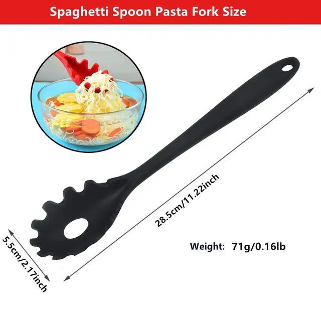 Alt view image 2 of 7 - Spaghetti Spoon Pasta Fork,Silicone Pasta Fork,11.2 inch Spaghetti Strainer Kitchen High Heat Resistant Noodle Spoon Server,Food Grade Pasta Spoon with Stainless Steel Handle,BPA Free (Black)
