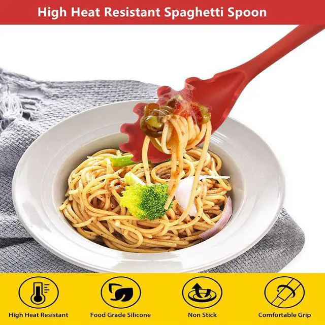 Alt view image 5 of 7 - Spaghetti Spoon Pasta Fork,Silicone Pasta Fork,11.2 inch Spaghetti Strainer Kitchen High Heat Resistant Noodle Spoon Server,Food Grade Pasta Spoon with Stainless Steel Handle,BPA Free (Black)