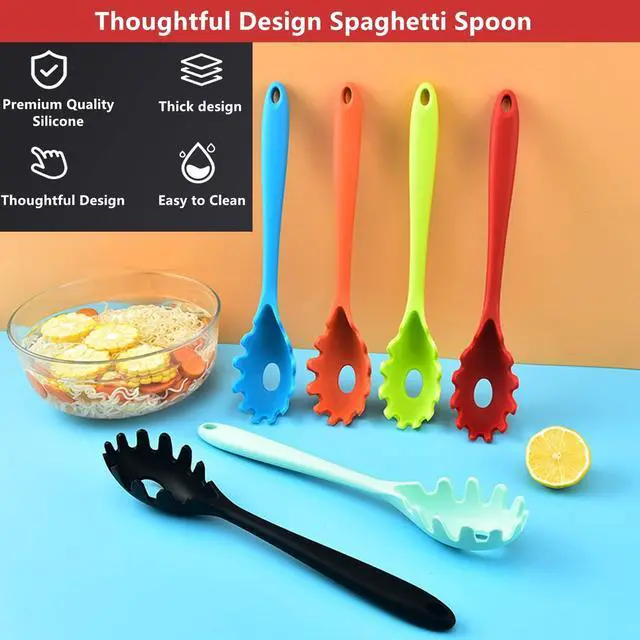 Alt view image 6 of 7 - Spaghetti Spoon Pasta Fork,Silicone Pasta Fork,11.2 inch Spaghetti Strainer Kitchen High Heat Resistant Noodle Spoon Server,Food Grade Pasta Spoon with Stainless Steel Handle,BPA Free (Black)
