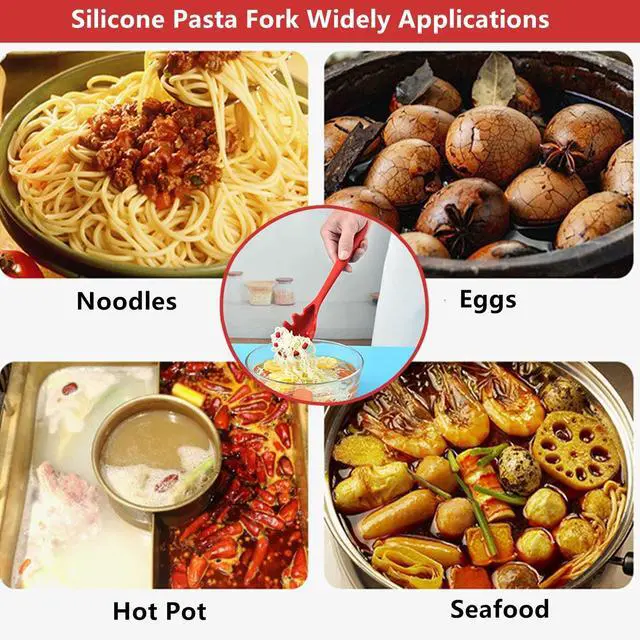Alt view image 7 of 7 - Spaghetti Spoon Pasta Fork,Silicone Pasta Fork,11.2 inch Spaghetti Strainer Kitchen High Heat Resistant Noodle Spoon Server,Food Grade Pasta Spoon with Stainless Steel Handle,BPA Free (Black)