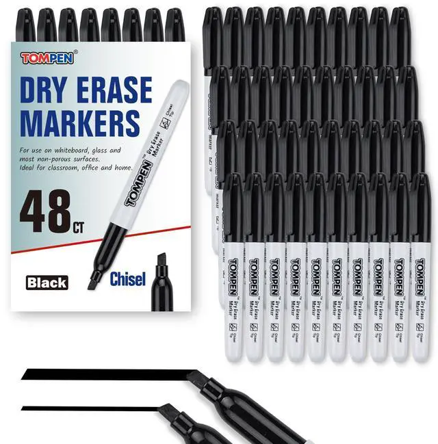 Main image of Dry Erase Markers Chisel Tip Black,48 Count Bulk,Erasable Whiteboard Markers with Low Odor Ink Quick-Drying for Calendar Boards Office Home School Writing Planning