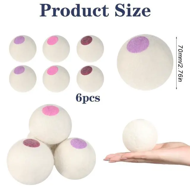 Alt view image 2 of 7 - Wool Dryer Balls 6PCS Pure Organic Laundry Wool Tumble Dryer Ball Reusable Natural Fabric Softener Reduce Wrinkles and Drying Time