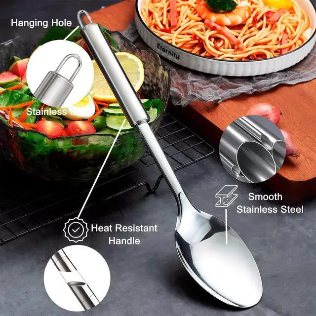 Alt view image 5 of 7 - Large Cooking Spoon and Pasta Fork Set, 2 Pack Stainless Steel Serving Spoon, Heat Resistant Kitchen Noodle Spoon for Cooking, Serving, Mixing and Spaghett