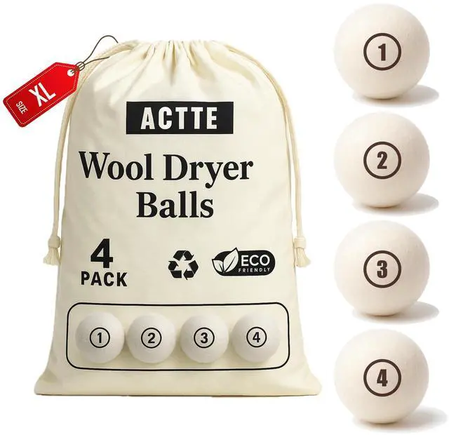 Main image of Wool Dryer Balls Laundry, XL(2.7") 4 Pack, Premium Fabric Softener Ball, Reusable, Anti Static, Chemical Free Natural Wool Balls for Dryer, Laundry Dryer Balls 100% New Zealand Wool