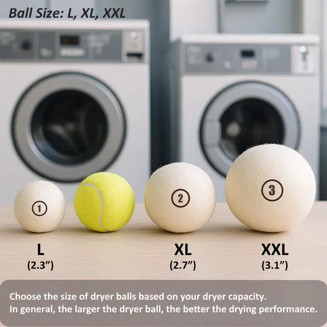 Alt view image 2 of 7 - Wool Dryer Balls Laundry, XL(2.7") 4 Pack, Premium Fabric Softener Ball, Reusable, Anti Static, Chemical Free Natural Wool Balls for Dryer, Laundry Dryer Balls 100% New Zealand Wool