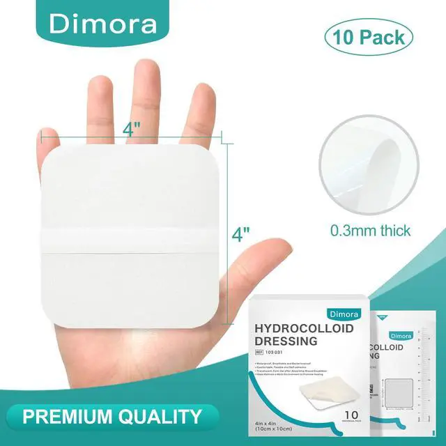 Alt view image 2 of 7 - Hydrocolloid Wound Dressing, 10 Pcs Ultra Thin 4" x 4" Large Patch Bandages with Self-Adhesive, Fast Healing for Bedsore, Burn, Blister, Acne Care, Sterile and Waterproof