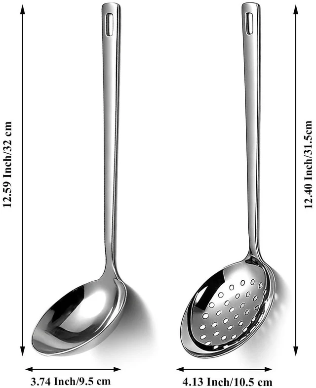 Alt view image 2 of 7 - Slotted Spoons and Kitchen Ladle Spoon Set 2 Pcs, Stainless Steel Kitchen Spider Strainer Skimmer Soup Ladle for Straining Pasta/Cooking/Frying, Serving Soup/Gravy, Metal Kitchen Utensils