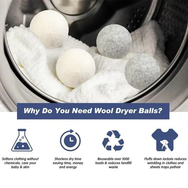 Alt view image 5 of 7 - Wool Laundry Ball Pack of 6 Tumble Dryer Wool Ball Fabric Softener Alternative Reusable Wool Laundry Balls NatureS Fabric Softeners for Fluffs Clothes