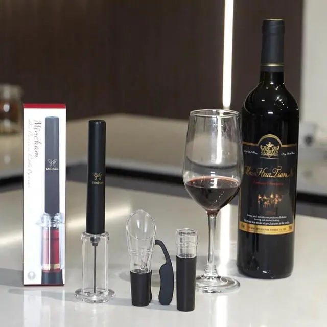 Alt view image 2 of 6 - Wine Opener Gift Set with Foil Cutter Wine Aerator Pourer Stopper | 4-in-1 Gift Set, Best Gifts to Wine Lovers, Air Pressure Wine Opener