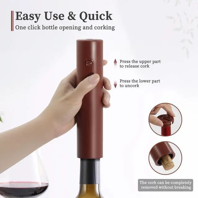 Alt view image 2 of 6 - Lightweight Electric Wine Opener, 4 AA Not Included, Red | Lightweight ABS design with foil cutter and two-button cork removal. Powered by 4 AA batteries; batteries not included.