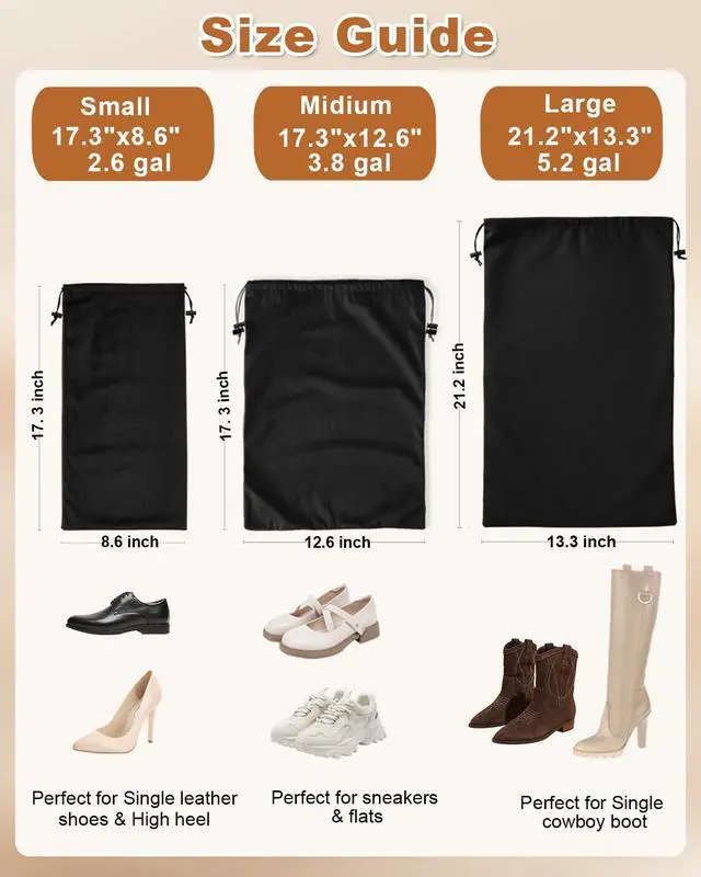 Alt view image 3 of 7 - 2 Pcs Shoe Bags for Travel, Dust Velvet Bags, Black Beauty, 17.3x12.6 Inch