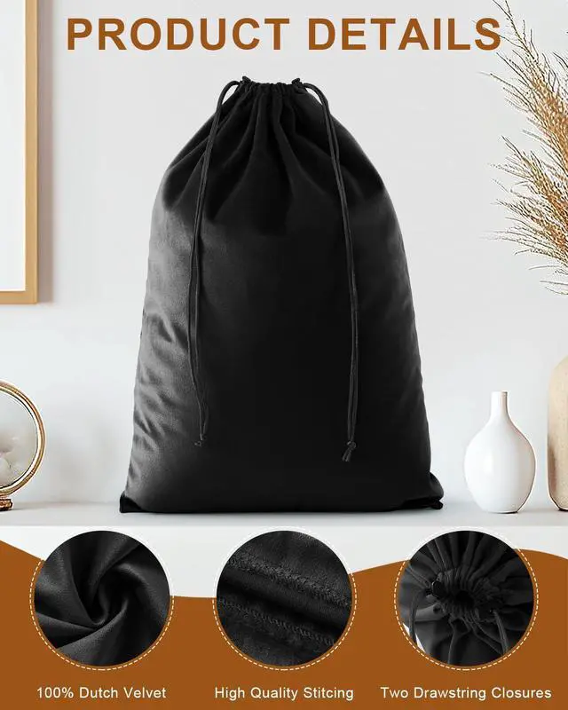 Alt view image 5 of 7 - 2 Pcs Shoe Bags for Travel, Dust Velvet Bags, Black Beauty, 17.3x12.6 Inch