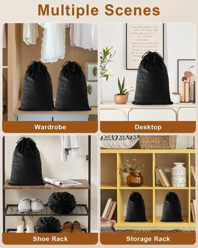 Alt view image 7 of 7 - 2 Pcs Shoe Bags for Travel, Dust Velvet Bags, Black Beauty, 17.3x12.6 Inch