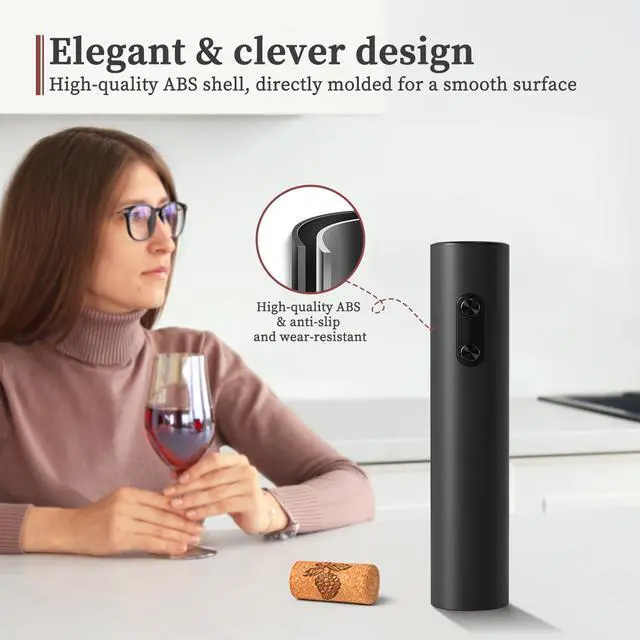 Alt view image 4 of 6 - Lightweight Electric Wine Opener, 4 AA Not Included, Black | Lightweight ABS design with foil cutter and two-button cork removal. Powered by 4 AA batteries; batteries not included.