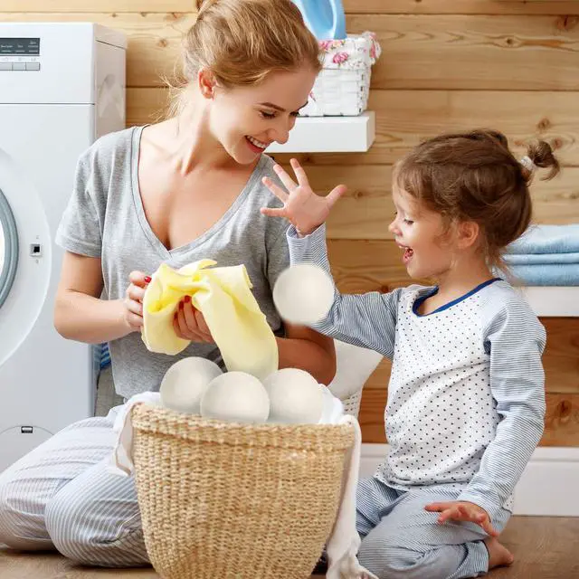 Alt view image 5 of 6 - Wool Dryer Balls Natural Fabric Softener and 100% Organic, Chemical Free and Reduces Wrinkles. Saving Electricity and Drying Time XL Size 4 Pack White 4 Count